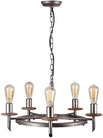 Eumyviv C0020 5-Lights Annular Metal Wood Chandelier Retro Rustic Industrial Pendant Light Edison Vintage Decorative Light Fixtures Ceiling Light Luminaire