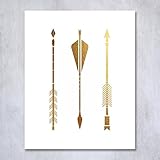 Three Arrows Foil Print Tribal Aztec Bohemian Boho Chic Decor Metallic Poster Modern Wall Art 5 inches x 7 inches