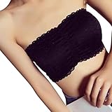 Welcomeuni Women Strapless Crop Top Bra Cami Bralette Tank (Black)