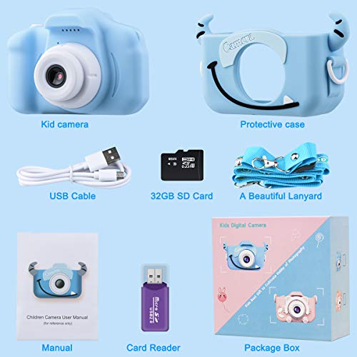 GREPRO Kids Camera, 1080P Digital Camera for Kids 2.0 Inches Screen Kids Camera for Girls and Boys Anti-Drop Children Selfie Instant Camera for 4-14-Year-Old with Soft Silicone Case, 32GB SD Card