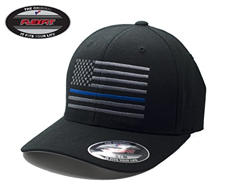 New American Thin Blue Line Flag Flexfit # 5001 Black Hat