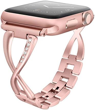 Aokon Bling Bands for Women Apple Watch Band 38mm Stainless Steel Metal Replacement Wristband Fashion Strap for Apple Watch Nike+, Series 3, Series 2, Series 1, Sport, Edition, Rose Gold