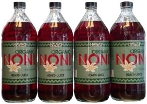 100% Pure Organic Hawaiian Noni Juice - 32 Fl Oz Glass Bottle - 4 Pack