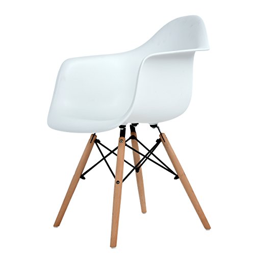 Aingoo Eiffel Kitchen Chair Molded Dining Armchair Mid Century Plastic Side Chair Dowel Wood Eiffel Legs Dining Room Office Lightweight Easy Assembly White - Thumbnail 3
