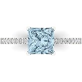 Clara Pucci 14K Solid White Gold 1.62 ctw SkyblueTopaz Solitairewith Accents Ring for Women | Anniversary, Birthday Gift | 6.5mm Princess Cut