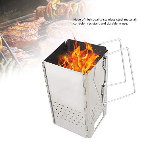 Charcoal Starter, Stainless Steel Portable Folding Barbecue Charcoal Grill Chimney Starter Stove for Camping Picnic Outdoor Cooking Accessories