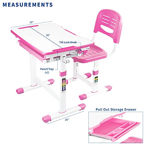 VIVO Pink Height Adjustable Children's Desk and Chair Set Kids