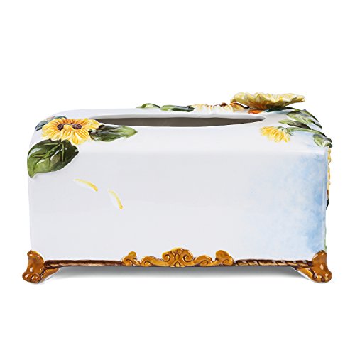 FORLONG FL9001 Ceramic Facial Tissue Dispenser Box Paper Dispenser Box Tissue Holder for Bathroom Vanity-Sunflower