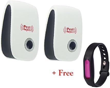 2-Pack Pest Control Ultrasonic Repellent with Bonus Mosquito Repellent Bracelet,Electronic Plug, Efficient Repels Roaches, Rodents, Flies ,Mice, Fleas and More Insects,Humans &amp; Pets Safe