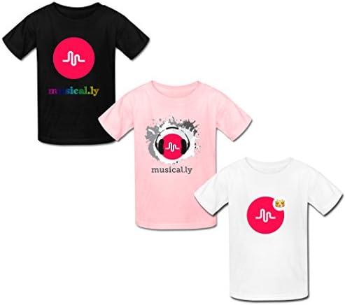 Justfly Unisex Boys Girls Musically Cotton Short-Sleeve Crew Neck 3 Pack T-shirt L Black/Pink/White