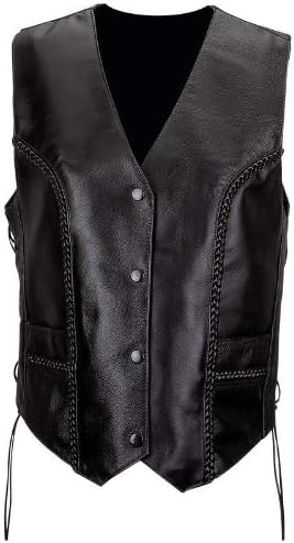 Exclusive Vests Incomparable Motorcycle Ladies Leather Braided Vest-L Standout
