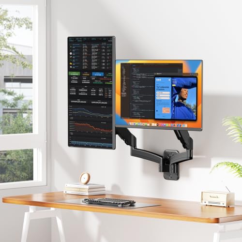 PUTORSEN Dual Monitor Wall Mount for 17-32 inch Flat/Curved Computer Screens, Full Motion Wall Monitor Mount with VESA 75x75/100x100 mm, Each Holds Up to 19.8lbs, Black