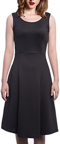 OpenBeauty Women's Vintage Style Sleeveless Flare A-Line Swing Tank Dress(XL,Black)