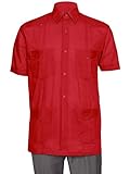 Gentlemens Collection Mens Short Sleeve Linen Look Guayabera Shirt Red X-Large