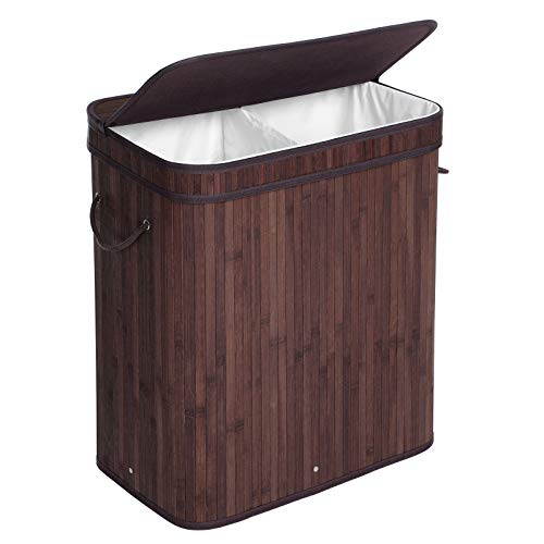 SONGMICS Double Laundry Hamper with Lid, Divided Laundry Basket with