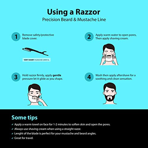 RAZZOR PROFESSIONAL Disposable Straight RAZORS for Precise Shaping of Hair and Beard, Stainless steel Straight Single-edge blade (WITH SAFETY LOCK) Smooth Shave Barber Razors (Box of 10) - Thumbnail 4