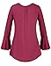 Nomorer Womens Pleated V Neck Long Bell Sleeves Solid Basic Blouse Top