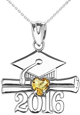 Sterling Silver Heart November Birthstone Class of 2016 Graduation Pendant Necklace , 20"