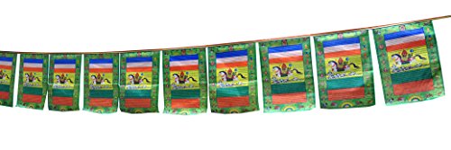 Mudra Crafts Tibetan Buddhist Indoor Outdoor Satin Affirmation Windhorse Prayer Flags (Green Lungta) - Thumbnail 4