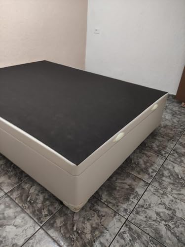 Cama Box Baú Casal Blindado com Pistão a Gás (Corino, Bege)