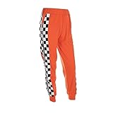 malianna Women Pantalon Femme Side Checkerboard Zipper Orange Trousers Plaid Patchwork Pencil Pants (M)