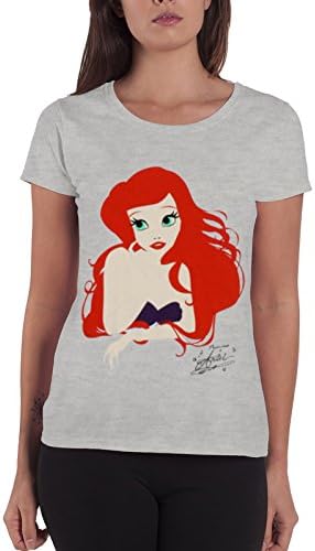 Official Little Mermaid T Shirt Princess Ariel Womens Grey Skinny Fit