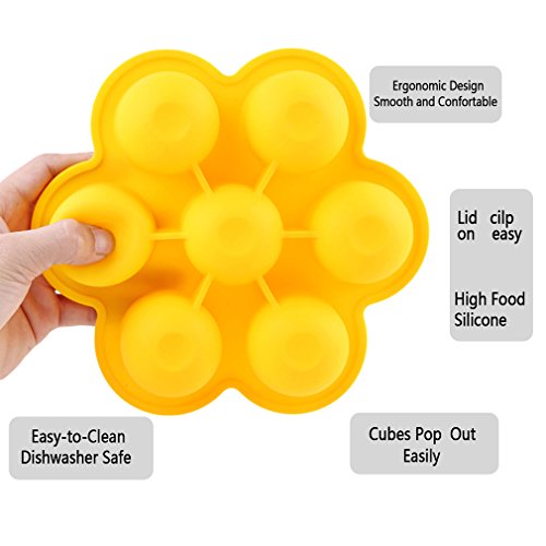 EH-LIFE Silicone Baby Food Freezer Tray with Clip-on Lid - Perfect Storage Container for Homemade Baby Food, Vegetable & Fruit Purees and Breast Milk - BPA Free & FDA Approved (Yellow)