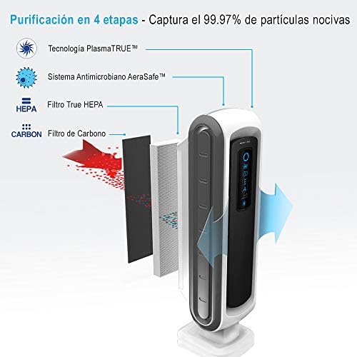 Purificador de Aire AeraMax DX5, Sistema de Purificación en 4 Etapas con Filtro HEPA y Carbono, Tecnología AeraSafe y Auto Smart, Ideal para Estancias de hasta 40m²