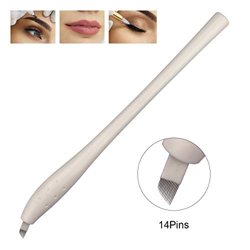 Guapa 10pcs Manual Disposable Microblading Pens with Blade Needle 12/14/17/18U Pin Permanent Makeup Embroidery Handpiece (14Pin)