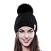 FURTALK Crochet Knit Fur Hat with Real Fox Fur Pom Pom Bobble Winter Beanie Hat