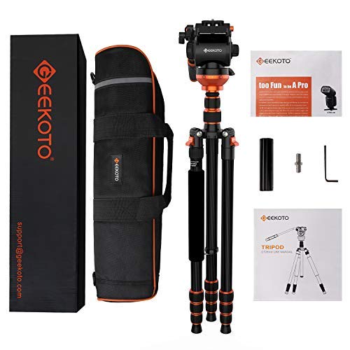 Fluid Head Tripod, GEEKOTO Video Tripod Lightweight Carbon Fiber Tripod