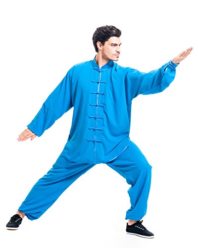 ICNBUYS Men's Kung Fu Tai Chi Uniform Cotton Silk XXXL Blue