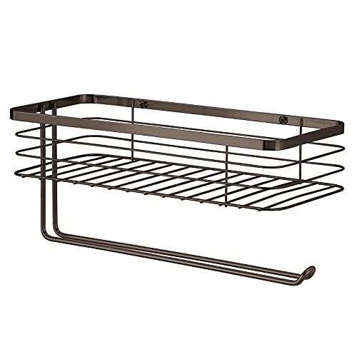 Mdesign Paper Towel Holder With Spice Rack And Multi Purpose Shelf Wall Mount Storage Organizer For Kitchen Pantry Laundry Garage Durable Metal Wire Design Bronze Pricepulse