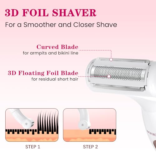 MAXGROOM Women’s Bikini Trimmer – All-in-One Waterproof Ladies’ Electric Razor & Shaver，Rechargeable Body Grooming Kit for Legs, Armpits, Face, Eyebrows & Bikini Line (White)