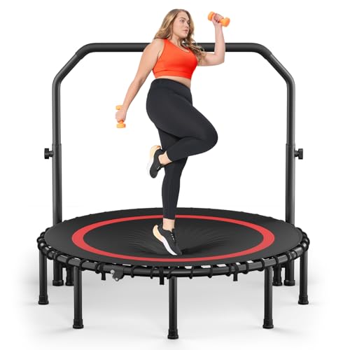 COWISH Foldable Fitness Trampoline with Adjustable Foam Handle - Max Load 200kg, 40''/48'' Quick Install Exercise Rebounder for Indoor/Outdoor Cardio Workout, Adults & Kids