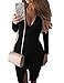 VOGRACE Womens Deep V Neck Ruched Slit Bodycon Bandage Clubwear Party Dress M Black