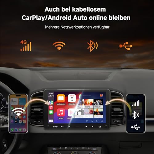 ATOTOOUT 9 Inch Android Car Stereo Double Din (6GB/128GB), CarPlay/Android Auto Wireless, QLED Touch Screen, 4G, Wi-Fi, Bluetooth, USB, DSP, AMP, SUB, GPS & AI, 1080P Front and Rear Cameras, S8G2099UN