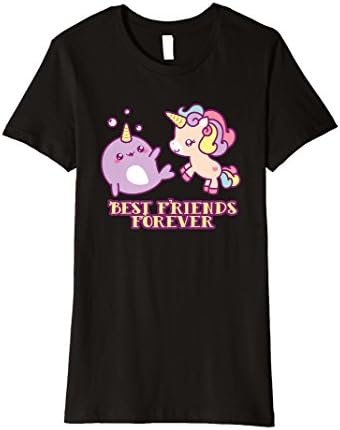 Womens Cute Kawaii Narwhal Unicorn BFF Best Friends Forever T-Shirt Small Black