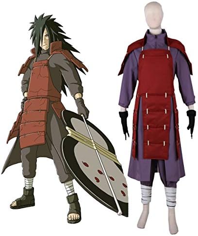 Naruto Shippuden Uchiha Madara The 4th Greatest Ninja War Edo Tensei Fighting Uniform Anime Cosplay Costume 6 Pcs