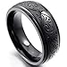 Men's 7mm Stainless Steel Ring Band Black Engraved Florentine Design
