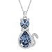 EleQueen Women's Silver-tone Pendant Necklace Cute Kitty Teardrop Cat Sapphire Color Adorned with Swarovski Crystals