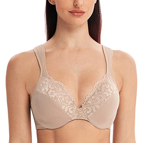 MELENECA Women's Comfort Straps Full Coverage Minimizer Plus Size Lace Underwire Bra