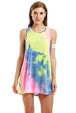 Creabygirls Womens Sleeveless Tie-dye Round Neck Mini Dress