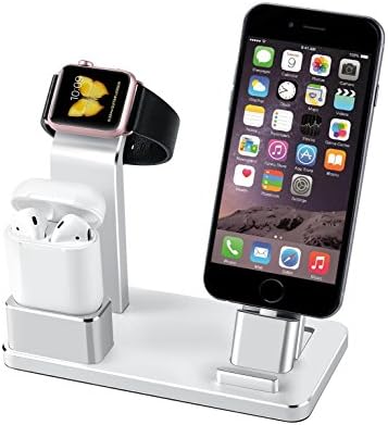 Eliubing Apple Aluminum 3 in 1 Apple Charging stand Dock Station for Apple Watch Series 2/ 1(Support Nightstand mode）/ AirPods/ iPhone 7/7 Plus /6S /6S Plus/ 6/6Plus(Silver)