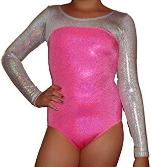Red Monkey Gear Metallic Pink and Silver Long Sleeve Leotard