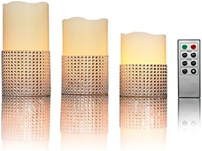 Set of 3 DIY Bling LED Flameless Candle Lights, Amber Yellow Flame Real Wax Battery Operated with Remote Control Timer, Faux Pillar Electric Candles By JIAJIA Spring
