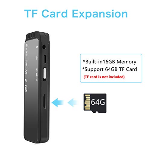 Digital Voice Recorder, RegeMoudal Big Voice Cavity HD Sound Quality 16GB Voice Activated Recorder with Dual Microphone Noise Reduction 360° Stereo Recording Support 64G TF Card Expansion