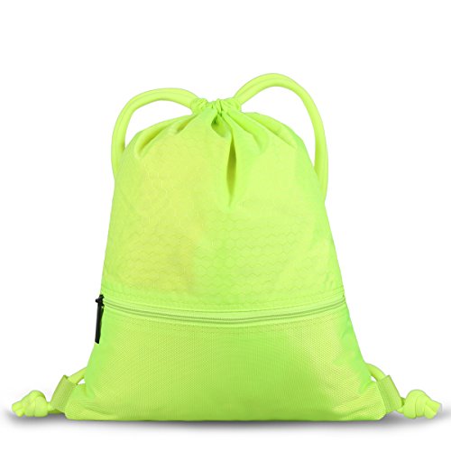 Double Sturdy Green Drawstring Bag With Pockets Waterproof | For Gym Sports & Workout Gear | Large Capacity String Backpack | 8 Colors