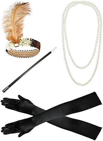 Zking Zivyes 20s Gatsby Flapper Headband Feather Accessories Sequin Headband Art Deco Party Accessory (Gold Set 1)