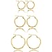 MOWOM Gold Tone Stainless Steel Hoop huggie Earrings Classic Charm Elegant (3 Pairs)